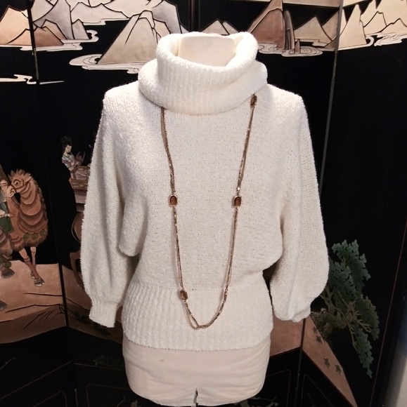 Vintage Sweaters - Vintage Cowl Neck Sweater 1980s Off White